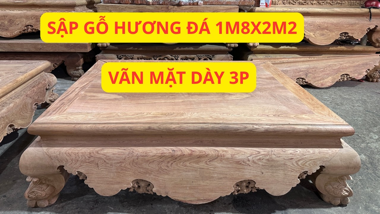 Sập Trơn Gỗ Hương Đá Kích Thước 1M8X2M2 Ván Mặt Dày 3P