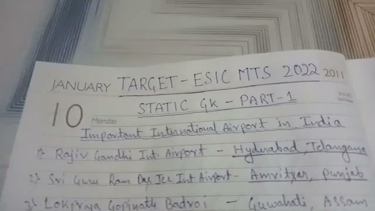 ESIC MTS STATIC GK