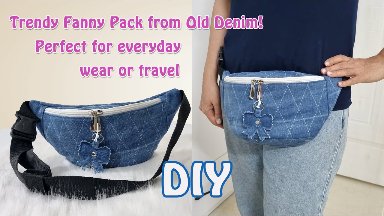 DIY Fanny Pack: Cutting and Sewing with Denim Jeans✂️👜