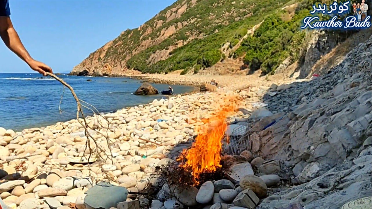 حوت مشوي بدون كانون 🔥🔥🔥 بحر ملولة طبرقة 🌊 🇹🇳