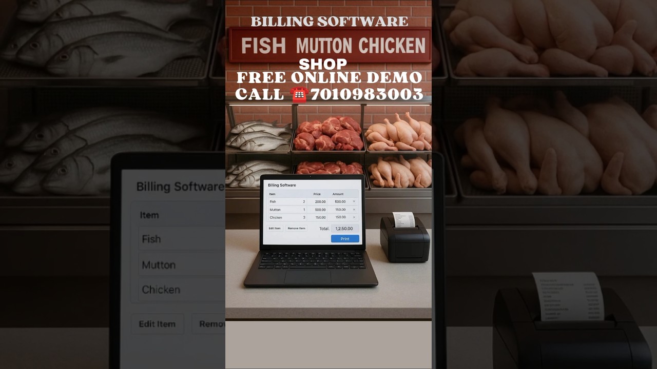 FISH|MUTTON|CHICKEN SHOP BILLING SOFTWARE ☎️7010983003#fishshopbilling#muttonshopbilling#chickenshop