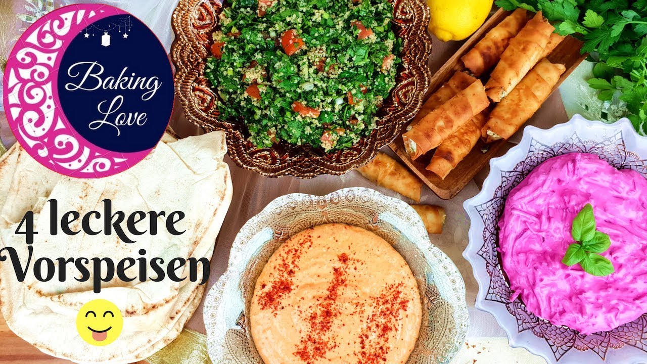 4 köstliche Vorspeisen - Mezze - Mezeler - Tabouleh, Yufka-Röllchen und Knoblauchdips I 1