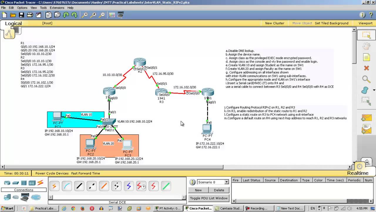 How to configure inter-VLAN static route and RIPv2 on Cisco router