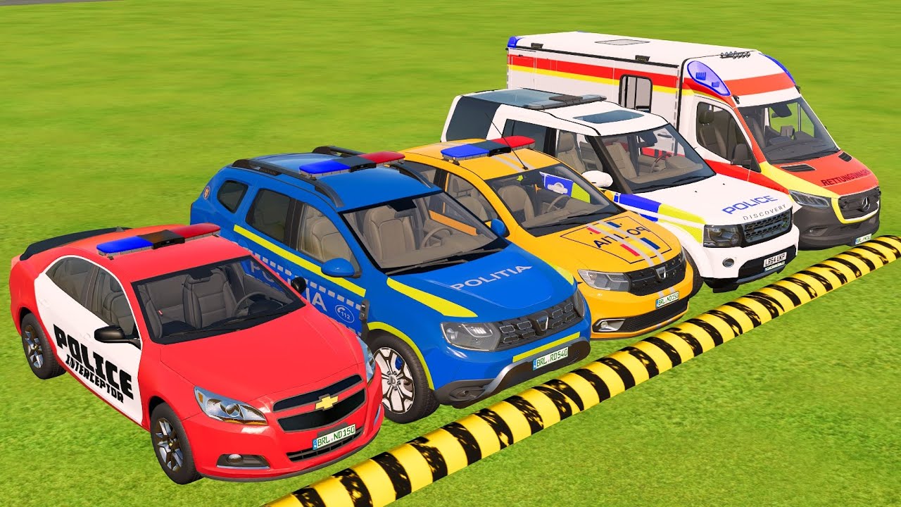 TRANSPORTING CARS, AMBULANCE, FIRE TRUCK, POLICE CARS OF COLORS! WITH BIG TRUCKS! -fs22 #36