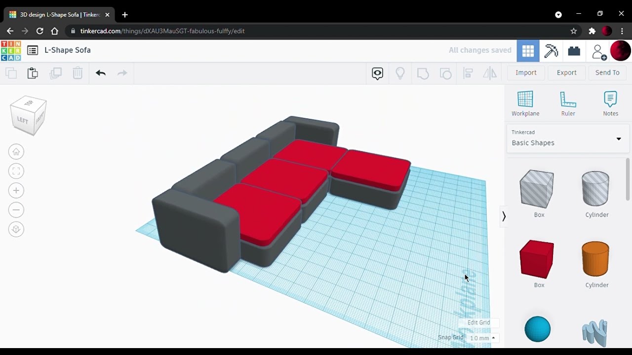 How to make a Sofa in Tinkercad (easy L-Shape Sofa)