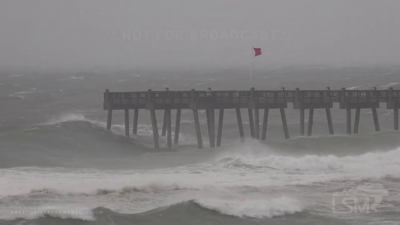 09-15-2020 Pensacola Beach, FL - Hurricane Sally Extreme Surf - Huge Waves Pound Pier - Gulf of Mexi