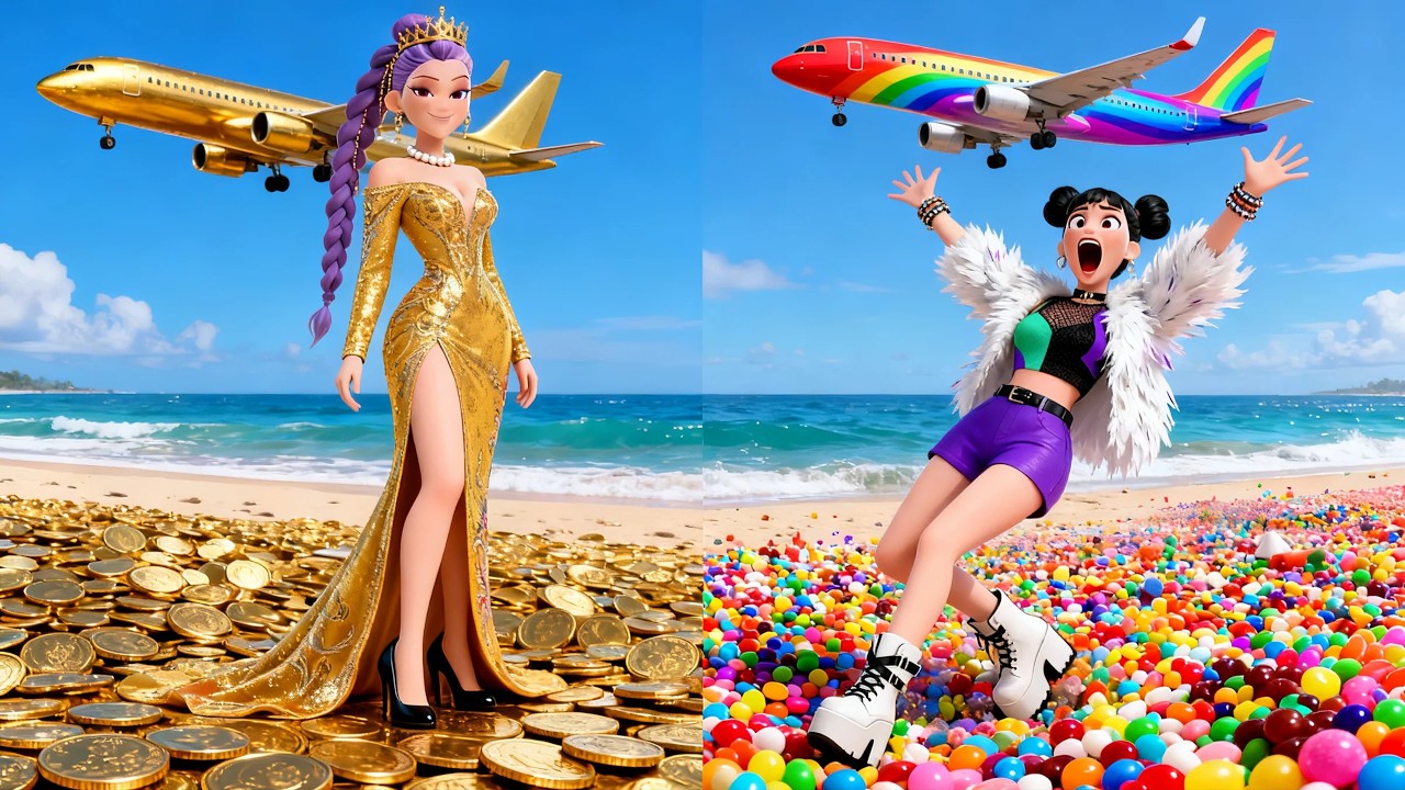 🌈✨ Sweet Rainbow vs Golden Luxury Plane | KPop Demon Hunters