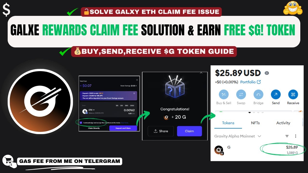 Galxe Tasks Rewards Claim Fee Solution || How to Get Free $G Tokens & Exchange Gravity Gold Points