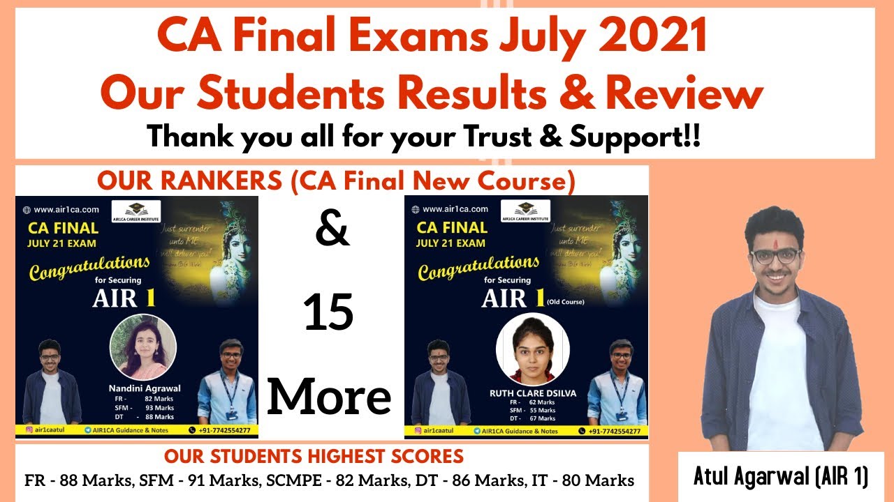 CA Final July 2021 Exams Results & Review | Our Toppers | Thank you all for support | Atul Agarwal