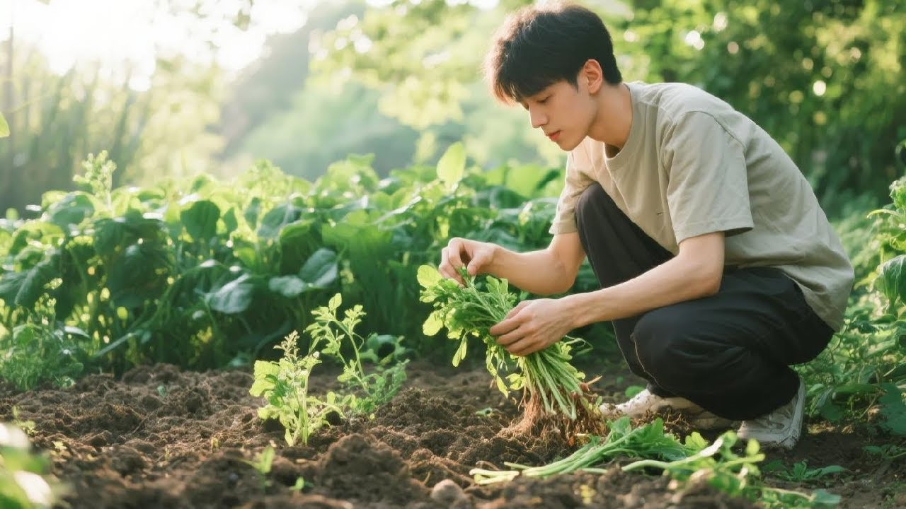 Pick all kinds of wild vegetables from the vegetable garden and eat them in hot pot!