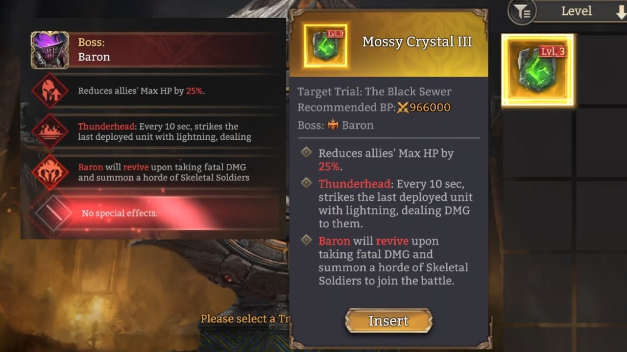 Lvl3 gold Mossy crystal / Baron / Malrik's Halls of Illusion #watcherofrealms