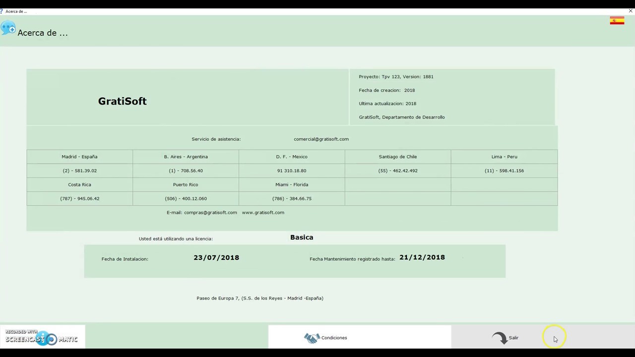 Programa Tpv para Restaurantes Gratisoft informaci&oacute;n del Programa