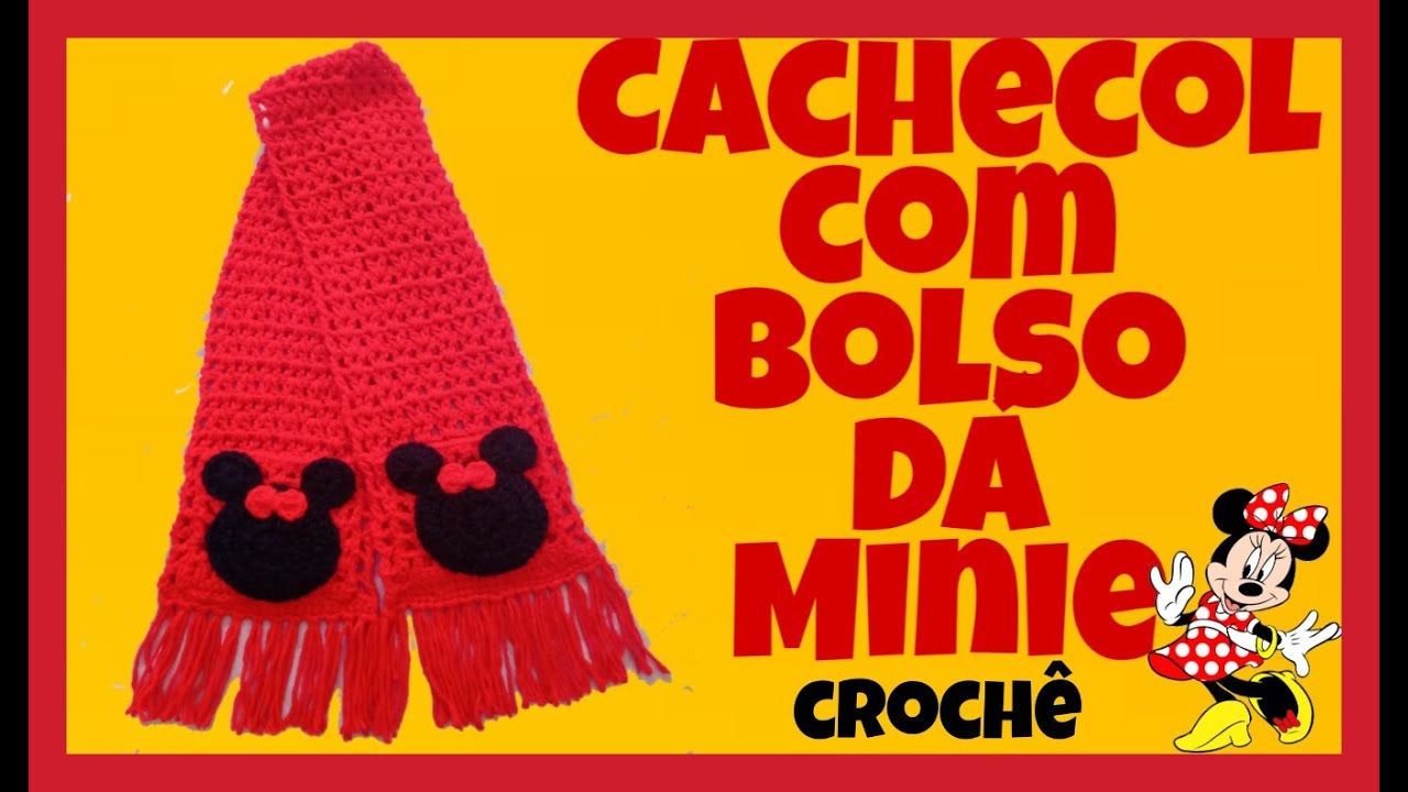 Cachecol infantil com bolso da Mínie em crochê!