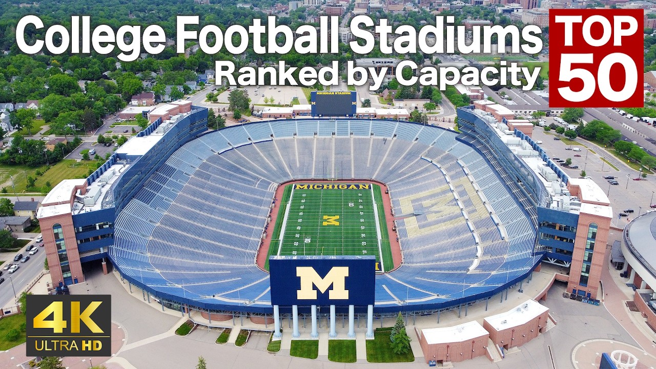 Top 50 College Football Stadiums Ranked by Capacity | 4K Aerial Tour