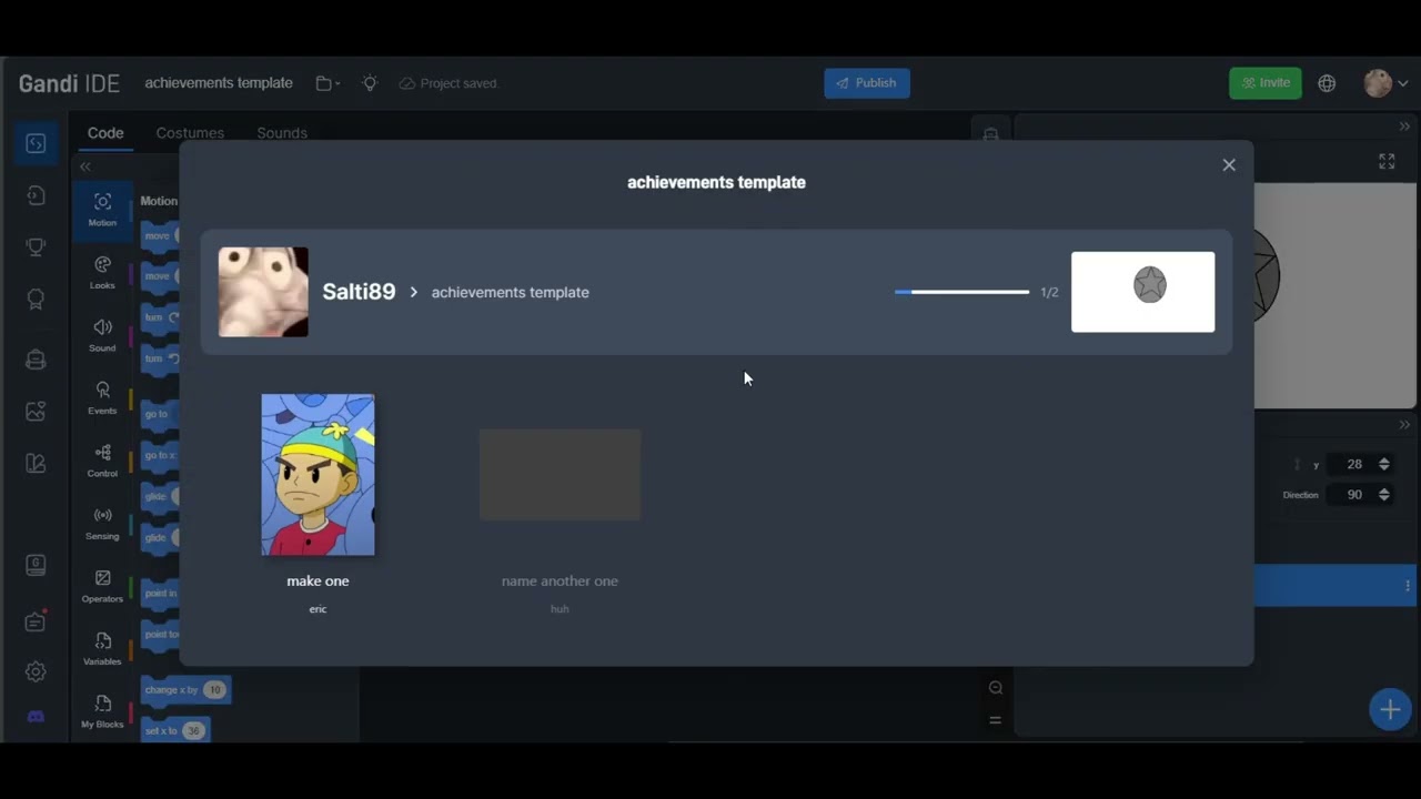 how to make achievements in gandi ide/ cocrea