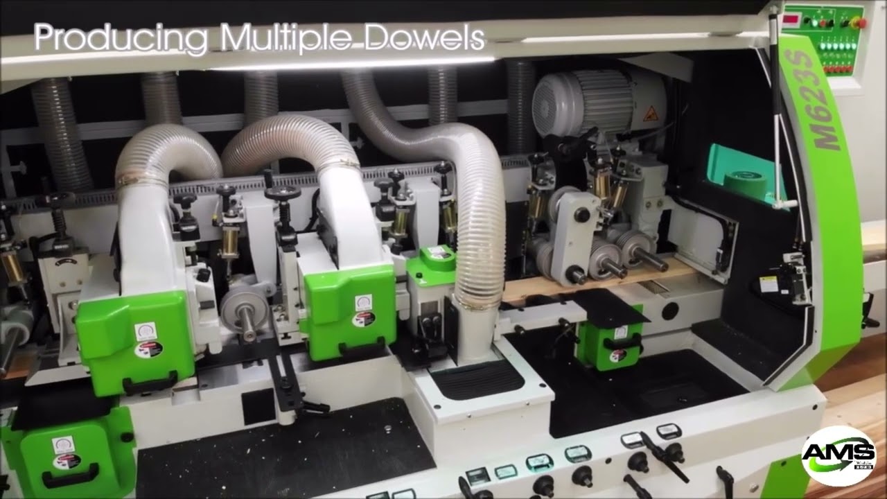 Producing multiple dowels using our Wadkin Bursgreen M623S- 6 Head Planer Moulder