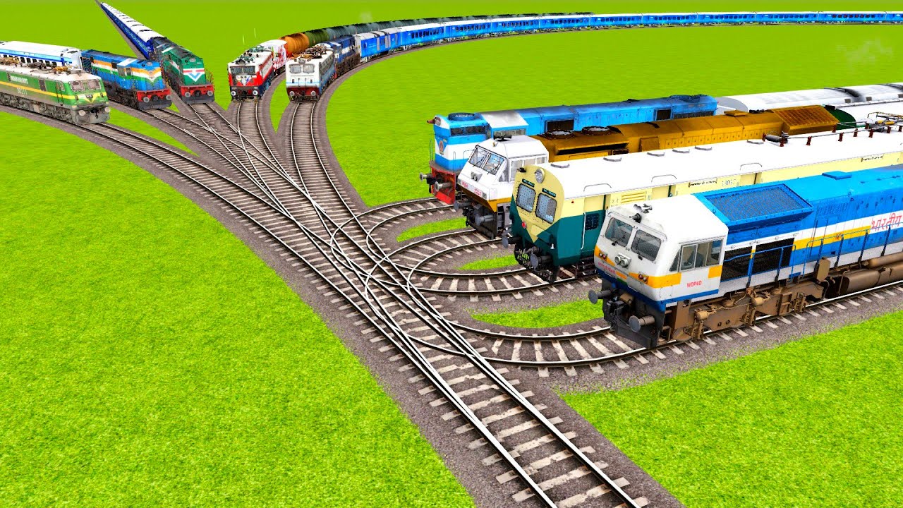 NINE HIGHEST SPEED TRAINS BLASHTER CROSSING ON DOUBLE U TURNS RAILROAD TRACKS|Train simulator|