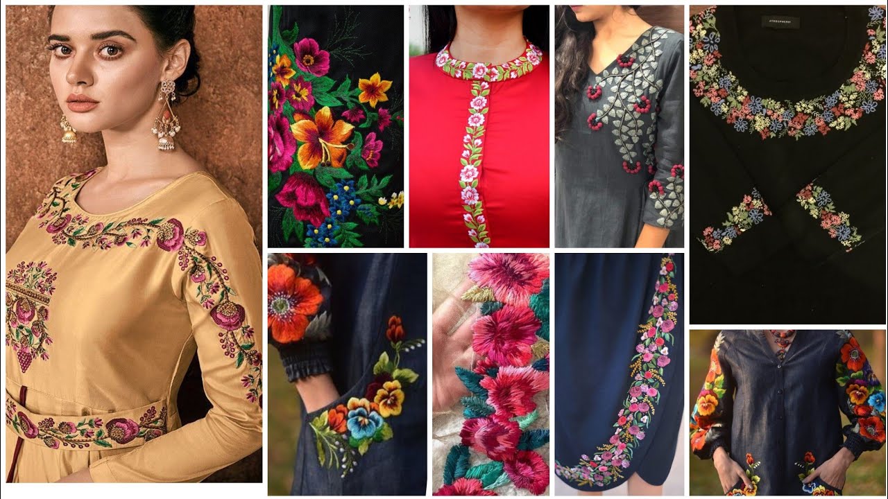 Most impressive very creative hand embroidery designers kurti designing full details by Kushi
