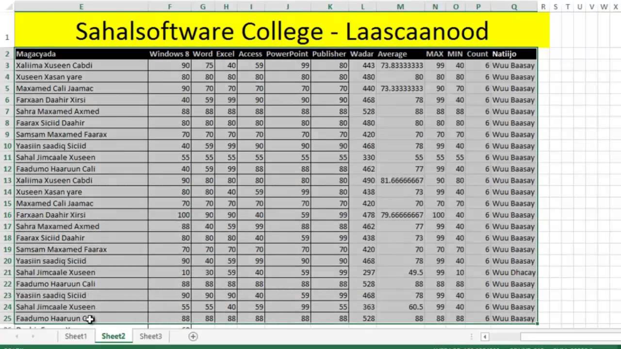 Lesson 22 Sort, Filter Data - Microsoft Excel 2013 - Sahalsoftware - Af soomaali