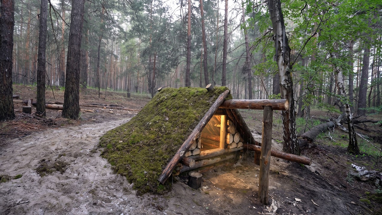 I Spent 2 Rainy Days Building My Hidden Forest Shelter