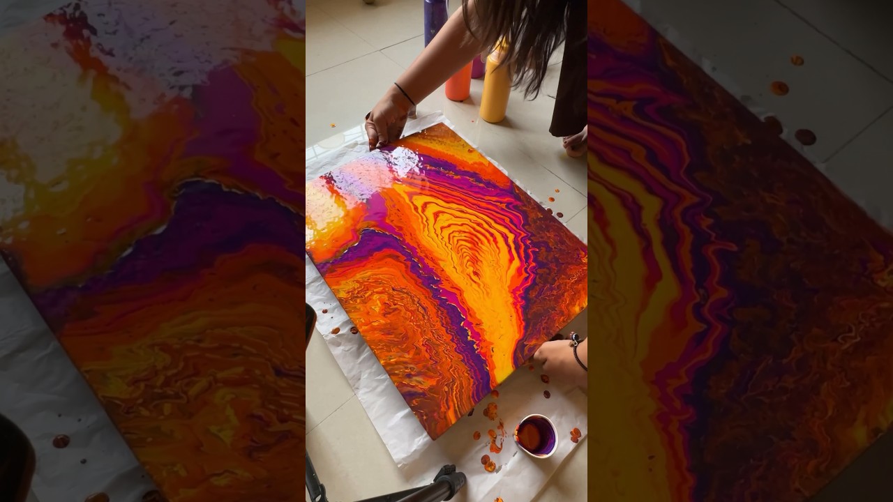 This Fluid art was more fun and also tricky as the canvas was HUGEEE ! 🩵✨💕 #aesthetic #satisfying
