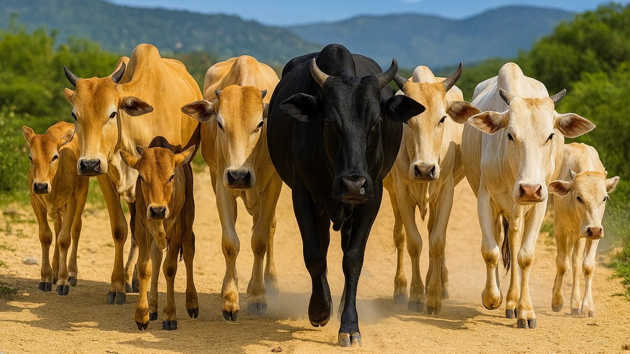 Aktivitas Sapi Di pagi hari Berlari menuju ladang, Suara Sapi Moo, Sapi Lucu berkeliaran di jalan