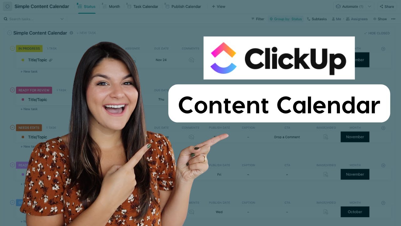 ClickUp Content Calendar | creating a simple content calendar in ClickUp