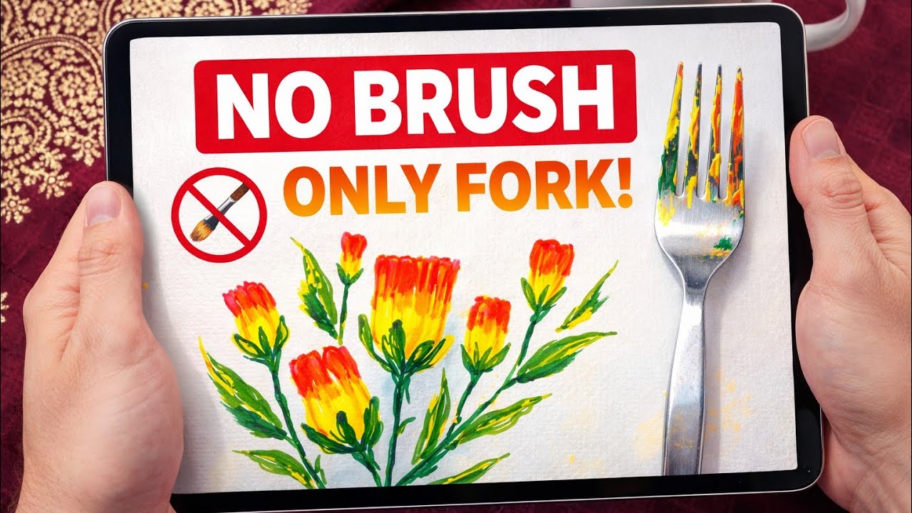 Easy and beautiful flower painting without using any brush | only using fork | Skills make kings 1 