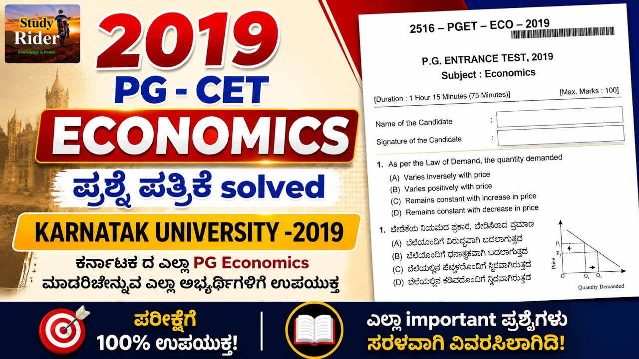 PG CET KUD Economics Question paper 2019| ಪಿಜಿ ಸಿಇಟಿ ಅರ್ಥಶಾಸ್ತ್ರ ಪ್ರಶ್ನೆ ಪತ್ರಿಕೆ ಕೆಯುಡಿ 2019 