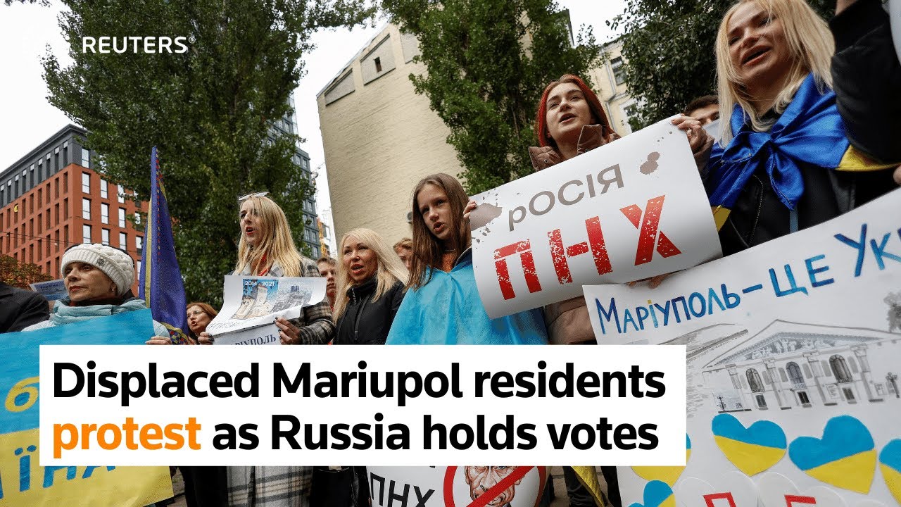 Displaced Mariupol residents protest as Russia holds votes