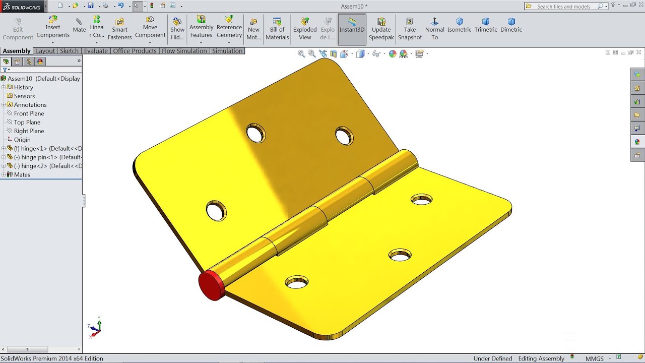 Solidworks tutorial | Design and Assembly of  Hinge in Solidworks
