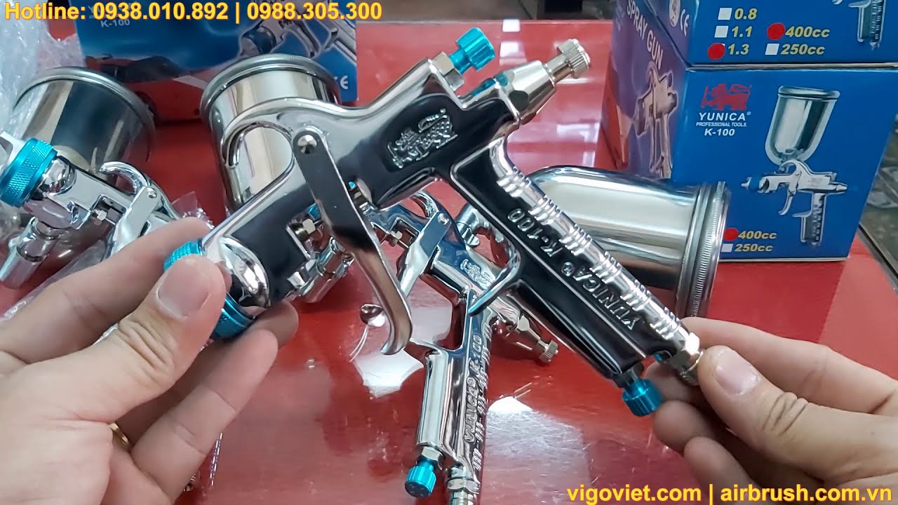 Chi tiết 03 kiểu súng phun sơn Yunica K-100 chuyên dùng phun ô tô xe máy