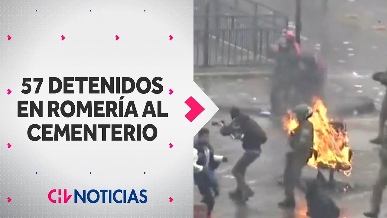 57 DETENIDOS tras disturbios en romería al Cementerio General: Sujetos lanzaron fuegos artificiales