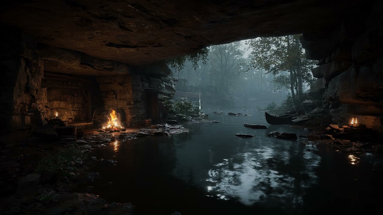 Powerful Thunder and Heavy Rain Inside a Remote Cave | Intense Night Atmosphere
