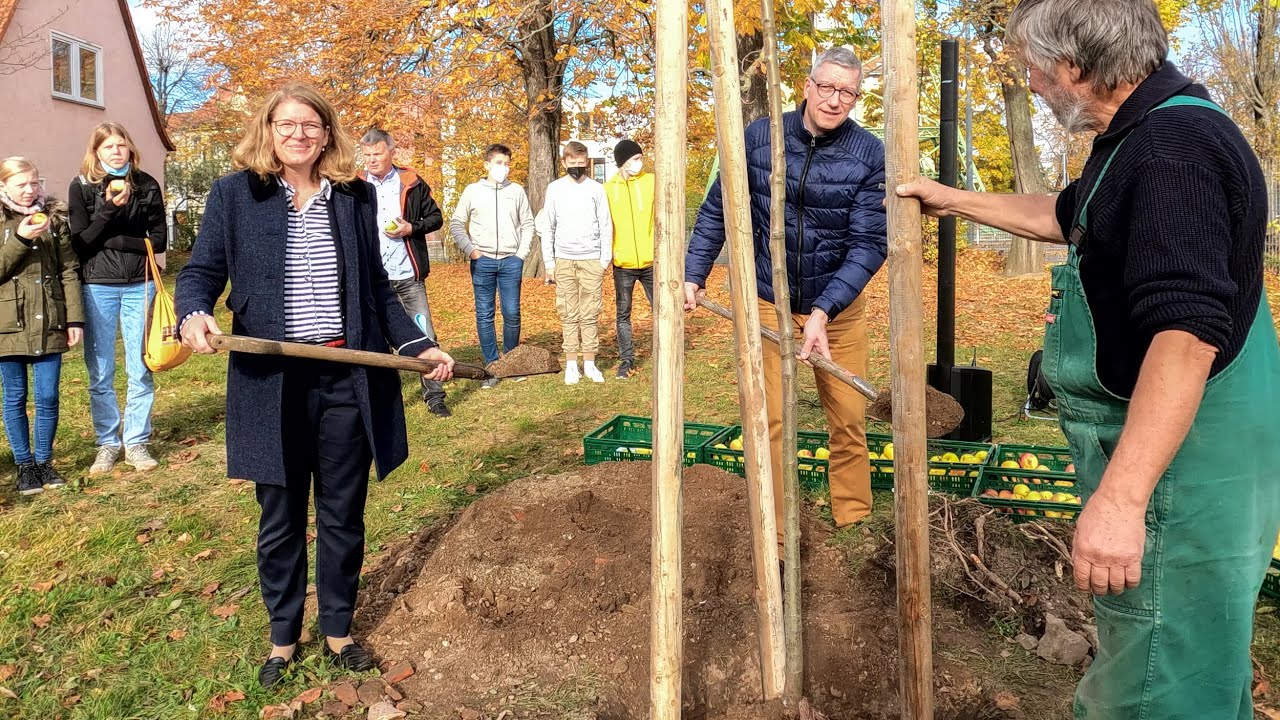 2021 - Frau Dr. Conrad pflanzt einen Apfelbaum am Wiprecht-Gymnasium Groitzsch
