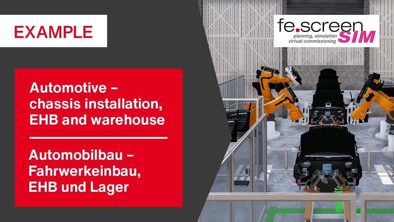fe.screen-sim V4: Anlagensimulation Automobilindustrie &ndash; Fahrwerkeinbau, EHB und Logistiklager