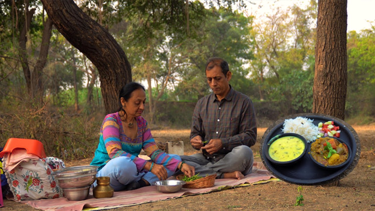 pigeon peas kadhi and brinjal-potato sabji l લીલવાની કઢી અને રીંગણ-બટાકાનું શાક l