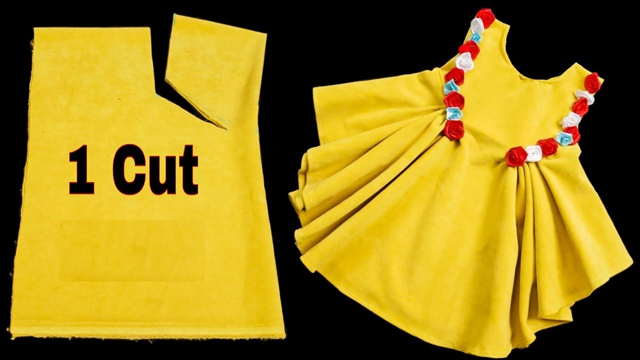 Baby Frock Cutting and Stitching Full Tutorial | off shoulder baby frock design | Box Pleated Frock