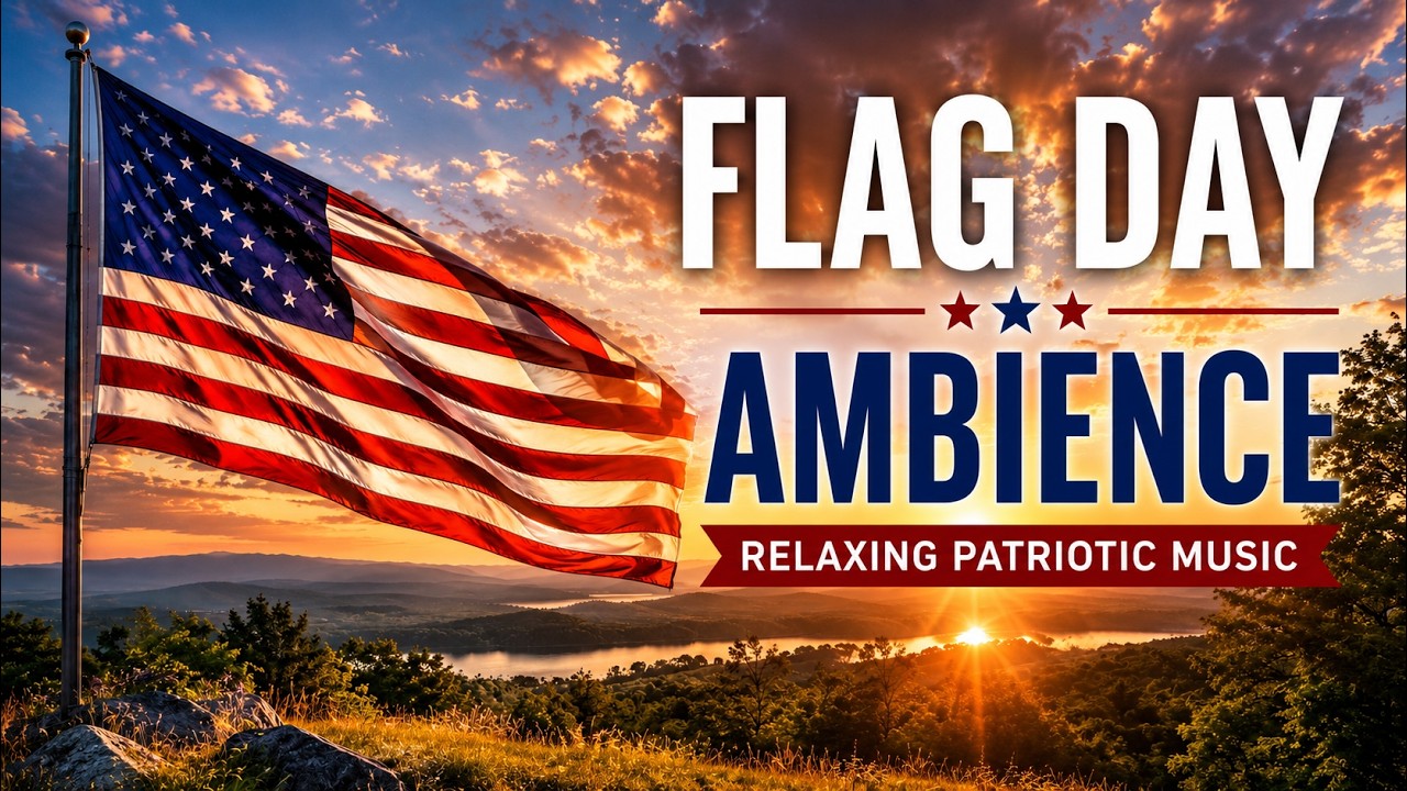Flag Day Ambience | Peaceful American Flag at Sunset | Relaxing Patriotic Music & Summer Scenery