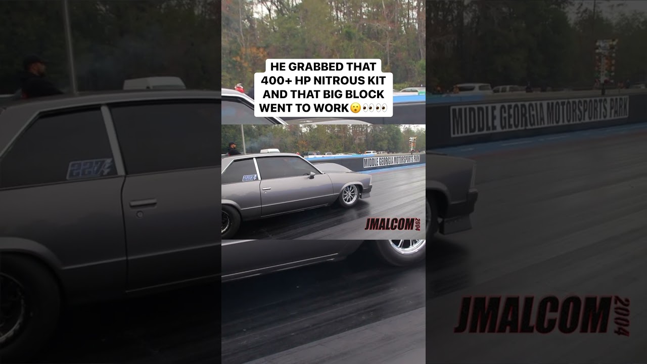 400+ shot of nitrous on this big block Chevy Malibu…🔥
