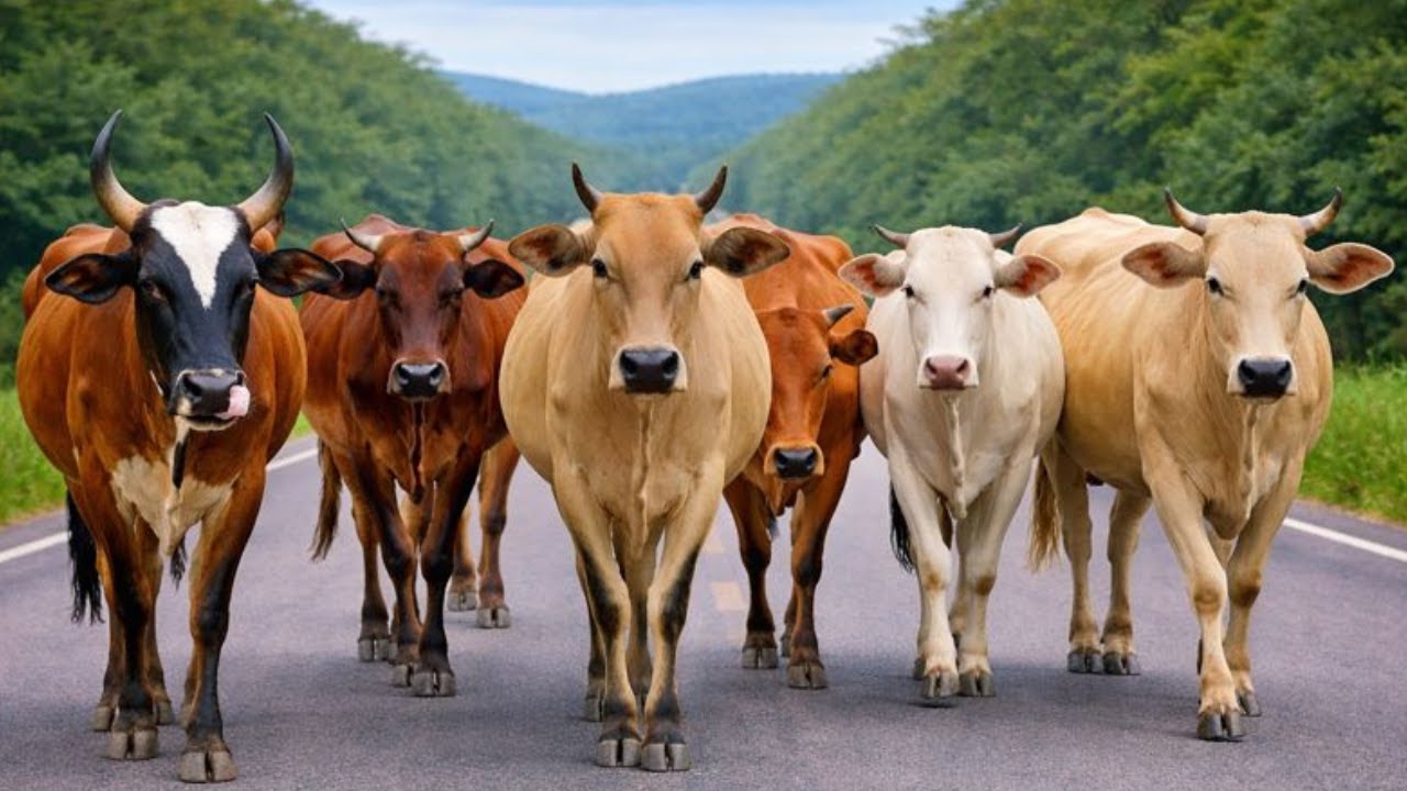Pengembala Menggiring sapi lembu jinak menuju kandang, Suara Sapi Moo, Sapi Lucu berkawanan di jalan