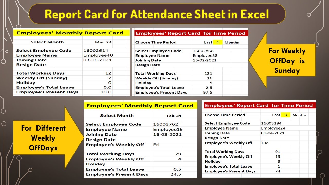 Report Card for Attendance Sheet in Excel || Fully Automatic Attendance Sheet
