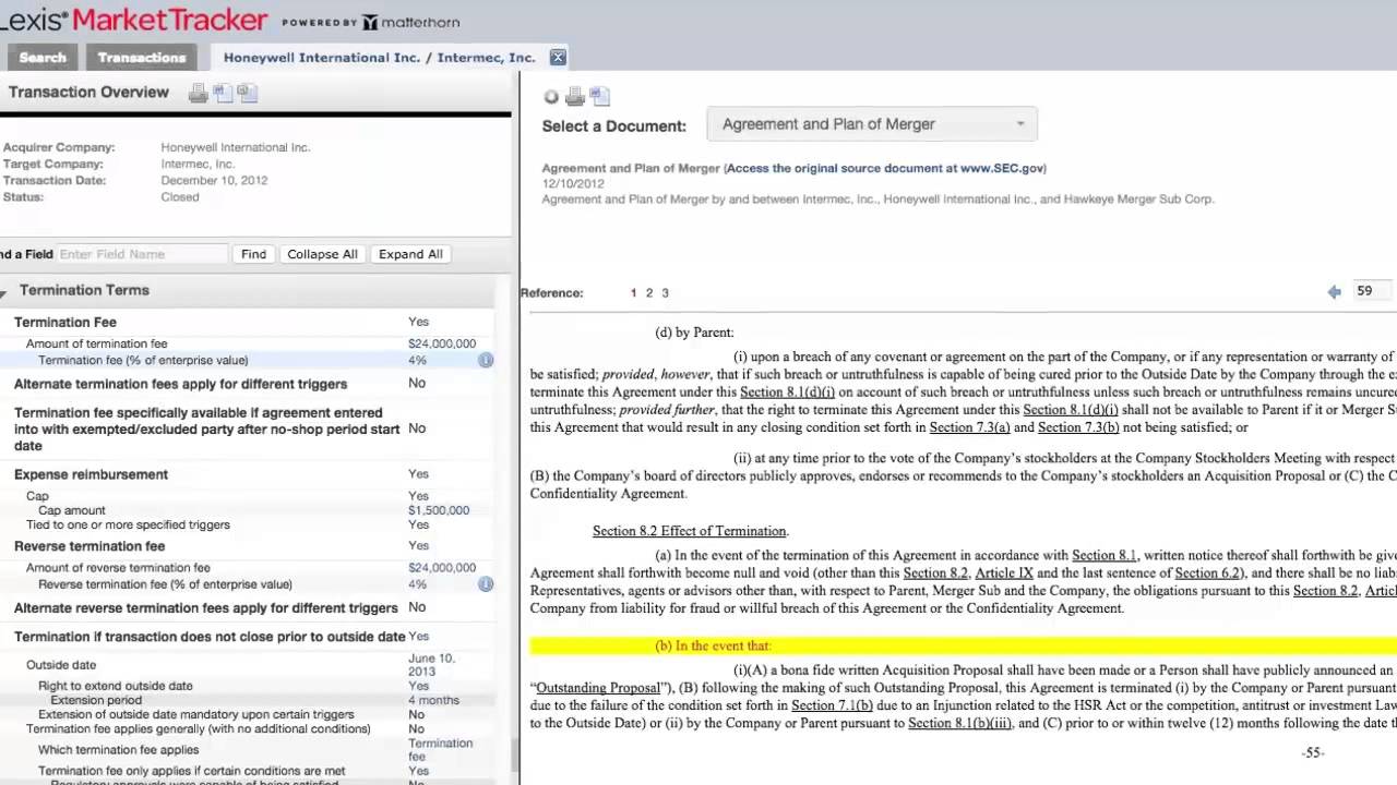 Lexis Market Tracker Tutorial: Termination Fee Clauses