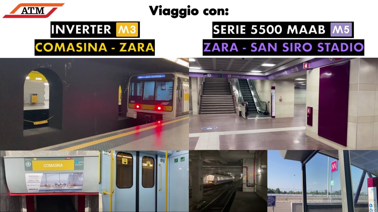 Viaggio sulla M3 di Milano da COMASINA a ZARA e sulla M5 di Milano da ZARA a SAN SIRO STADIO!