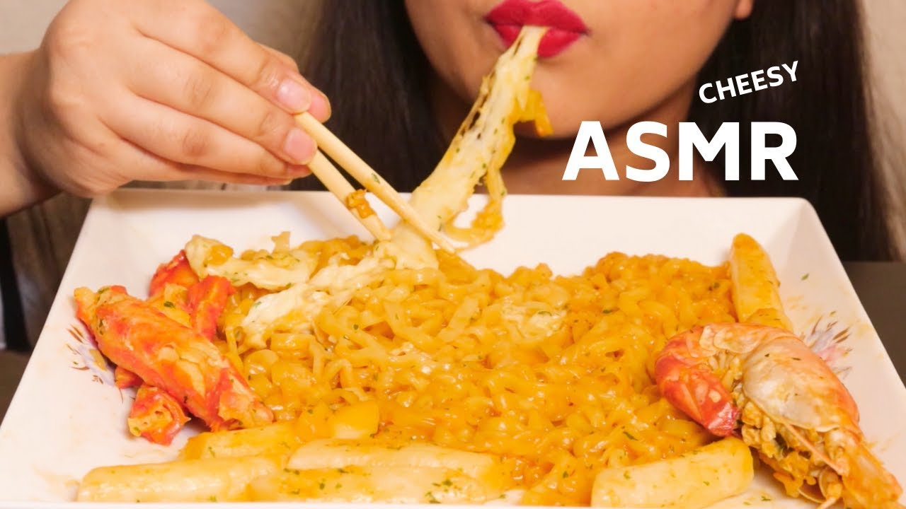 ASMR SPICY CHEESY NOODLES & KING CRAB SEAFOOD MUKBANG (No Talking)|  Eating Sounds|LISHH ASMR