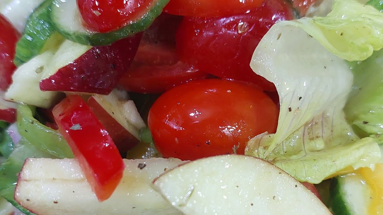 LETTUCE APPLE TOMATO AND CUCUMBER SALAD TRY THIS HEALTHY AND DELICIOUS RECIPE....