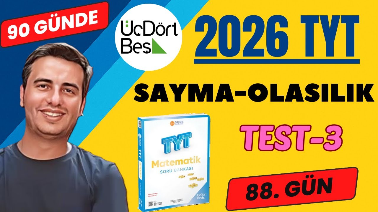 SAYMA - OLASILIK | TEST-3 | 88.GÜN | 90 GÜNDE 345 TYT MATEMATİK SORU BANKASI ÇÖZÜMLERİ | 2026 #345
