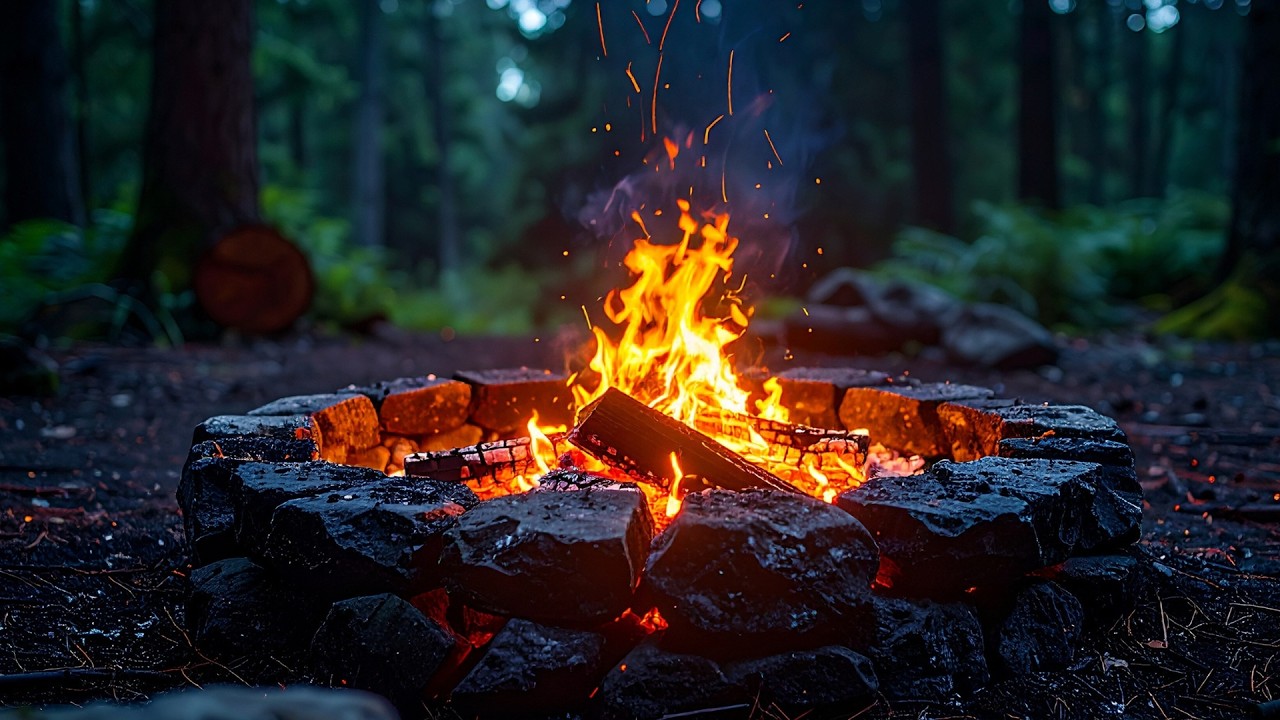 أجواء نار المخيم في الغابة | Campfire Forest Ambience – Relaxing Nature FHD