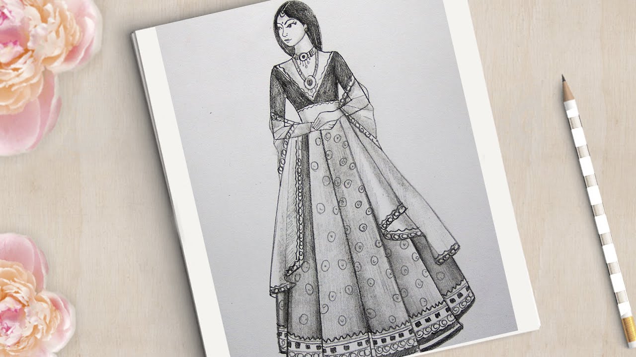 How to Draw a Girl with Beautiful Traditional dress || Dress Drawing || Girl Drawing
