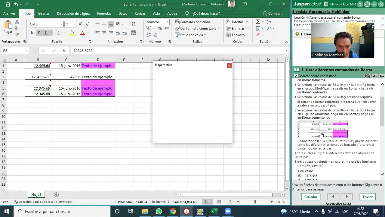 Lección 4.6 - Excel 2016 Core - Certificación MOS - Jasperactive: Borrar
